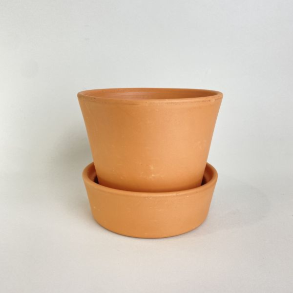 陶製小花盆附底盤 