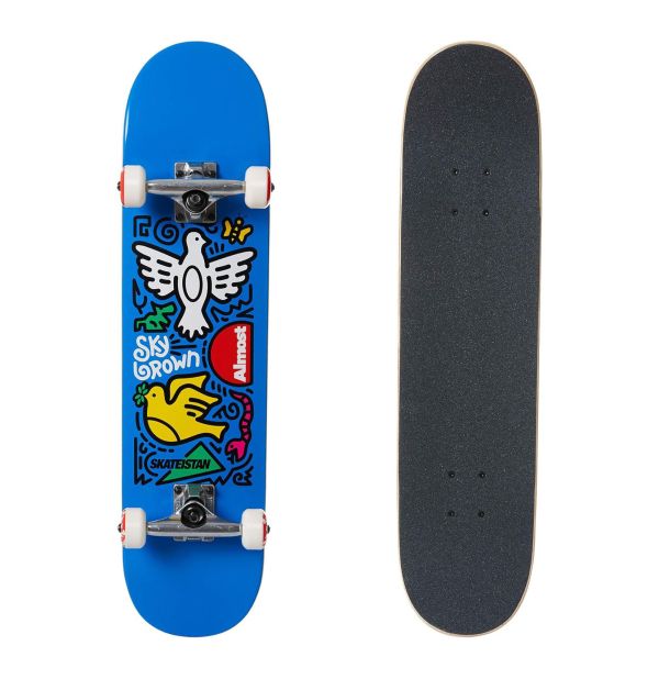 藍色鳥塗鴉滑板 