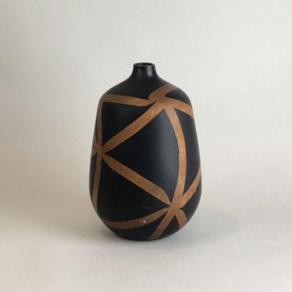 木質窄口不規則條紋花器 