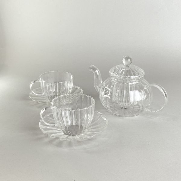 直紋玻璃茶具組 