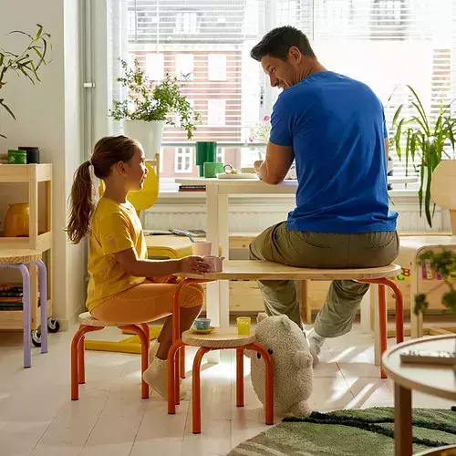 橘色桌腳兒童木桌 | 茶几 長凳 