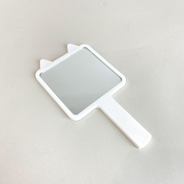 方形耳朵手拿鏡 白/粉 