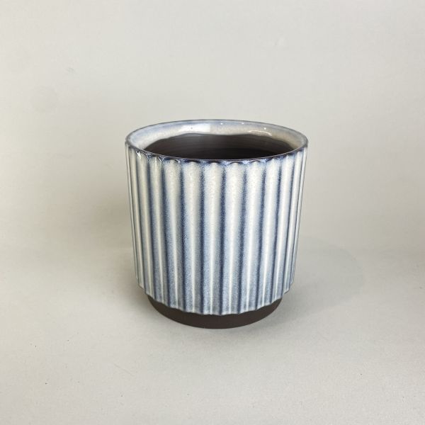 藍白陶瓷直紋盆器 