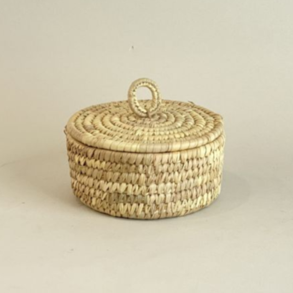 藤編附蓋圓收納籃 