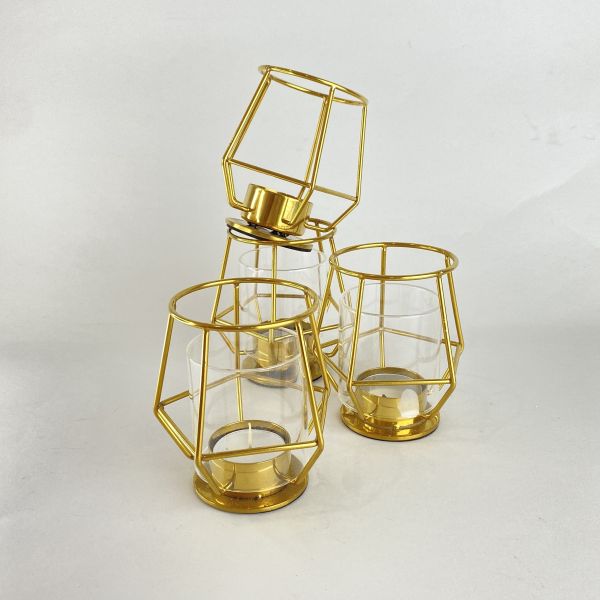 金色幾何簍空燭台 