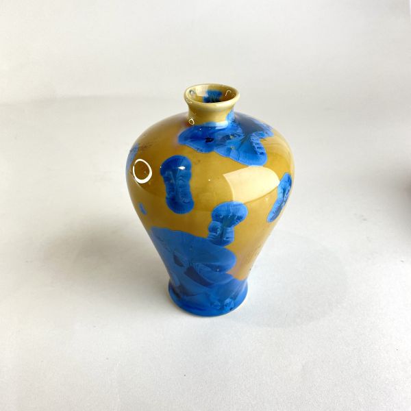 藍黃陶瓷中式盆器擺飾 