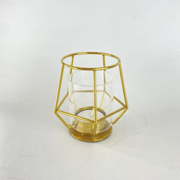 金色幾何簍空燭台 