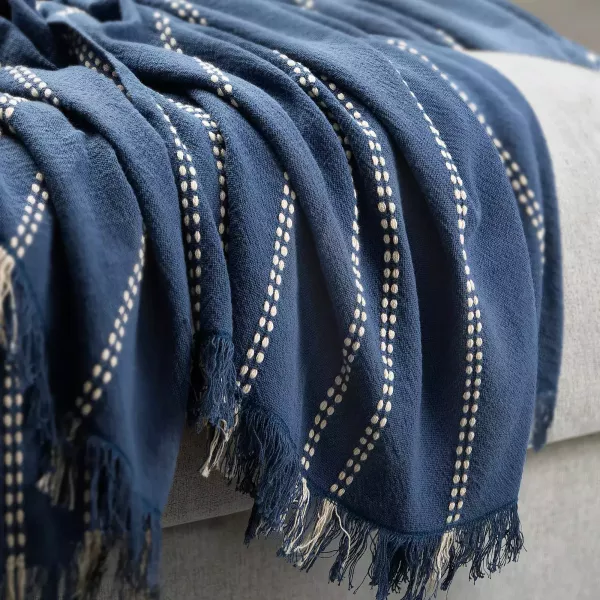 藍底白條紋蓋毯 