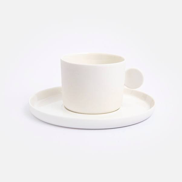 霧面白瓷咖啡杯盤組 