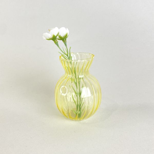 淺黃直紋迷你玻璃花器 