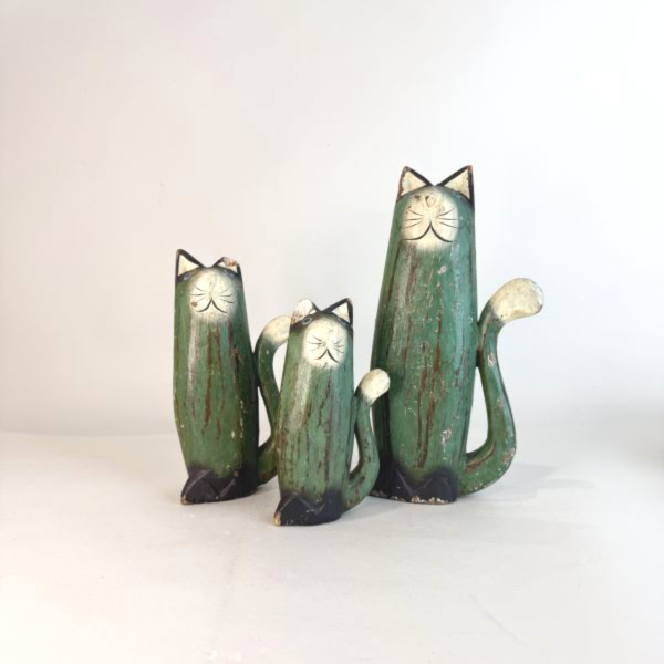 綠色木頭貓三件組 