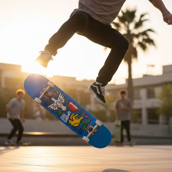 藍色鳥塗鴉滑板 