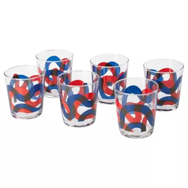 紅藍塗鴉線條水杯 玻璃杯 | 六件組 