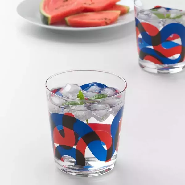紅藍塗鴉線條水杯 玻璃杯 | 六件組 