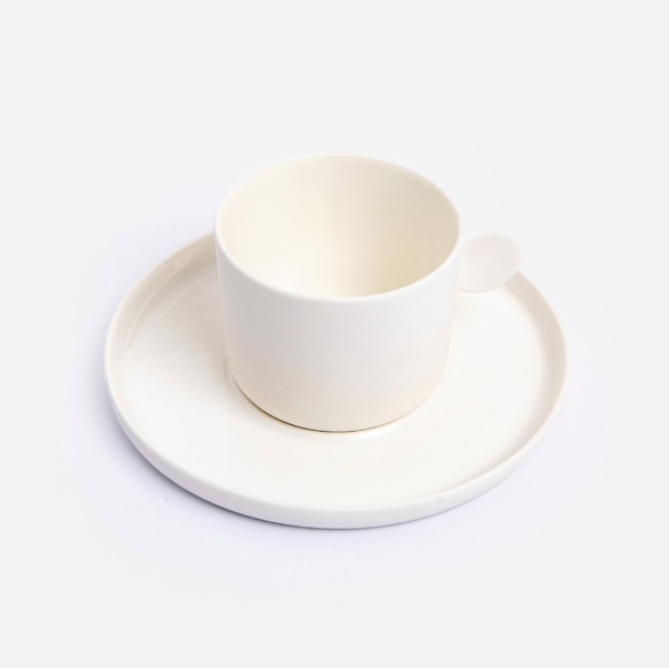 霧面白瓷咖啡杯盤組 