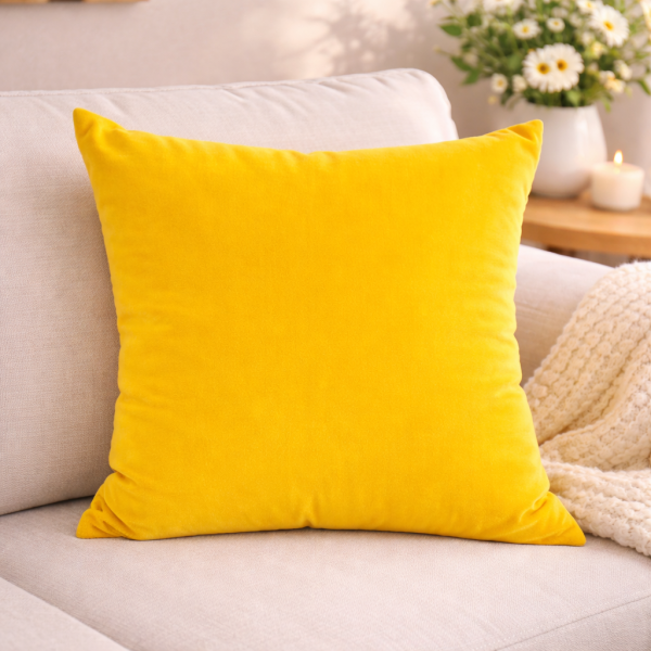 黃純色抱枕 