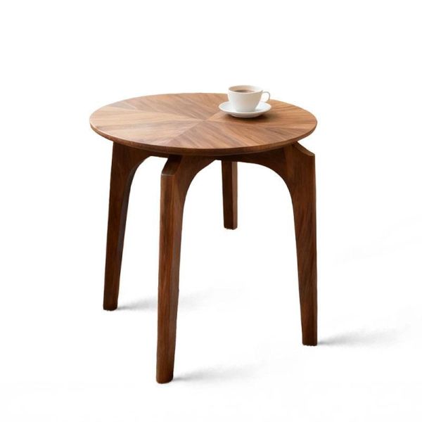 胡桃木圓形邊几 