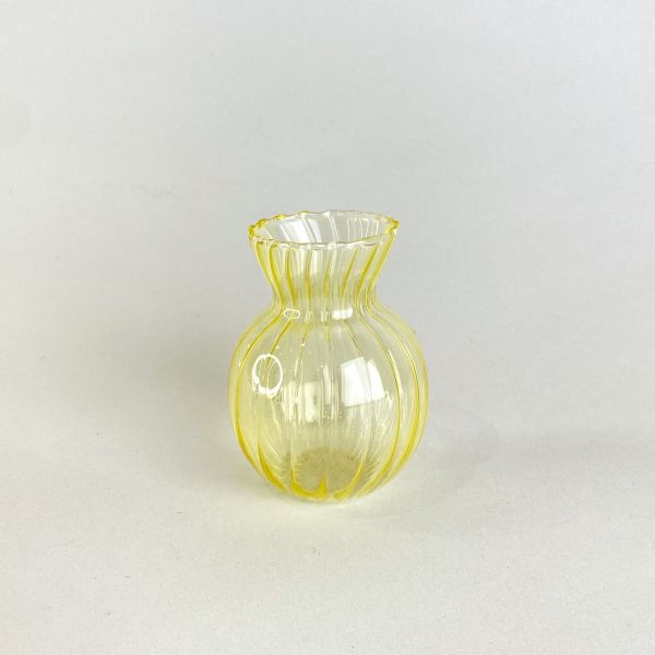 淺黃直紋迷你玻璃花器 