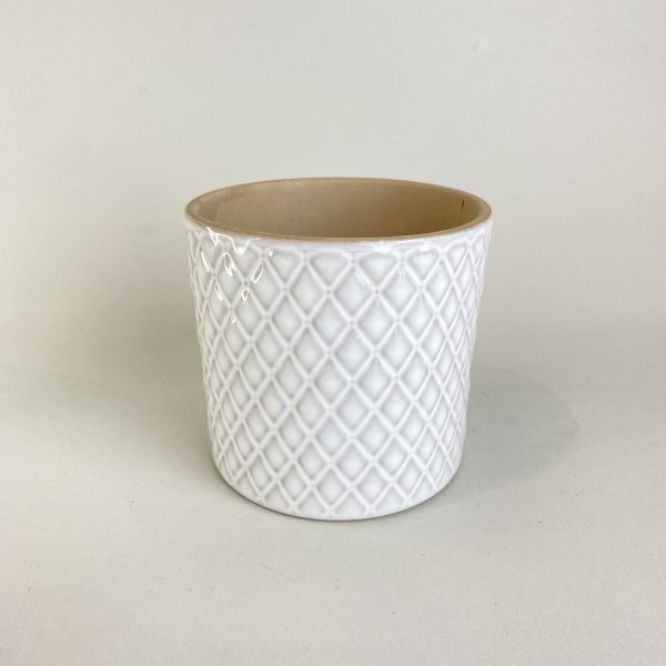 白色菱格紋盆器 