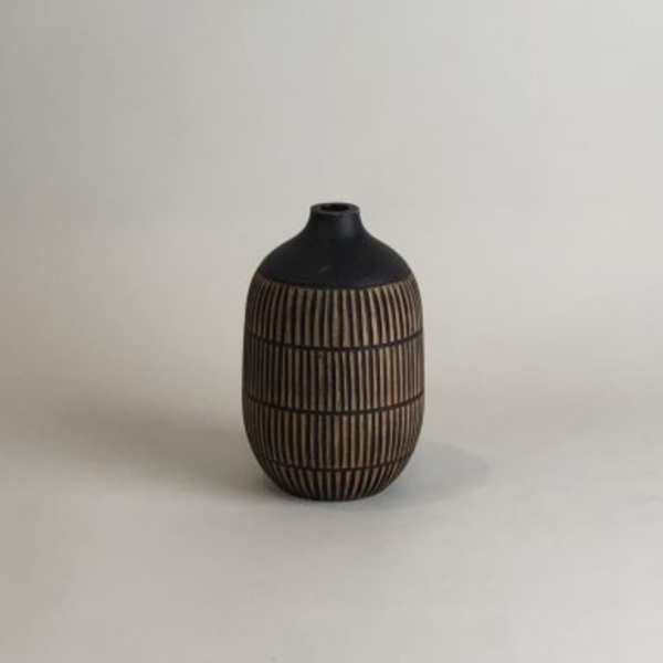 木質窄口條紋花器 