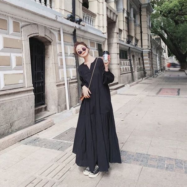 黑色燈籠長袖蓬蓬蛋糕裙長洋裝 黑色燈籠長袖蓬蓬蛋糕裙長洋裝