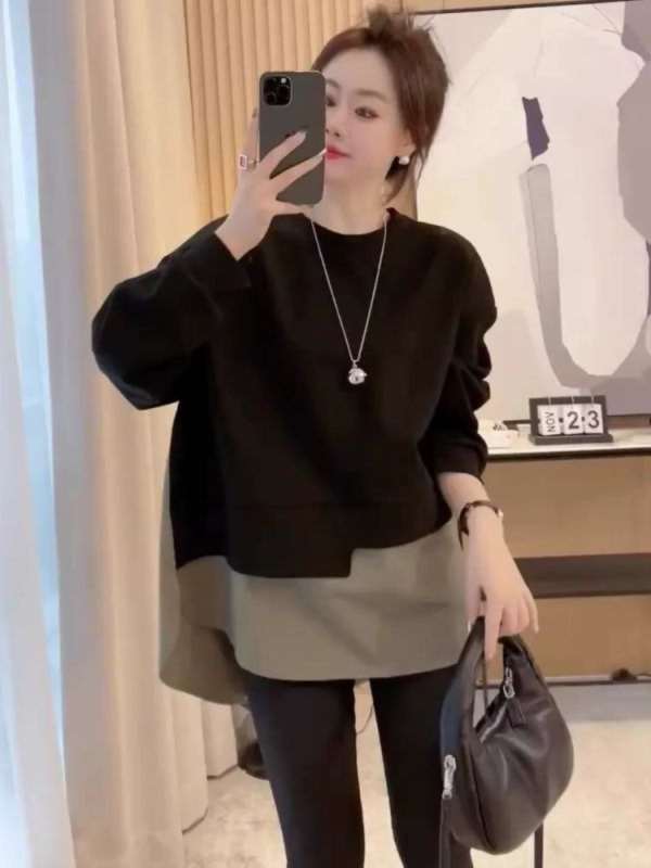 慵懶風黑拚墨綠撞色寬鬆上衣 慵懶風黑拚墨綠撞色寬鬆上衣