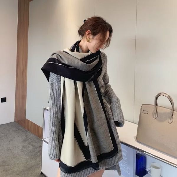 時尚拼色雙面披肩圍巾 時尚拼色雙面披肩圍巾
