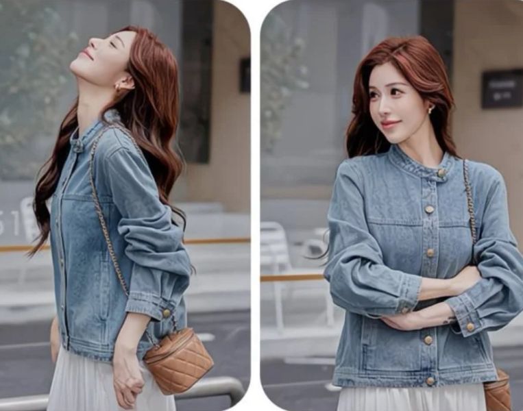 學院風銀扣帥氣立領牛仔外套 學院風銀扣帥氣立領牛仔外套