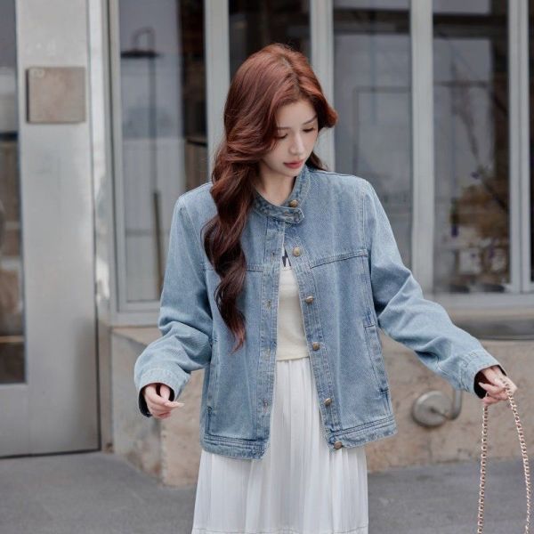 學院風銀扣帥氣立領牛仔外套 學院風銀扣帥氣立領牛仔外套