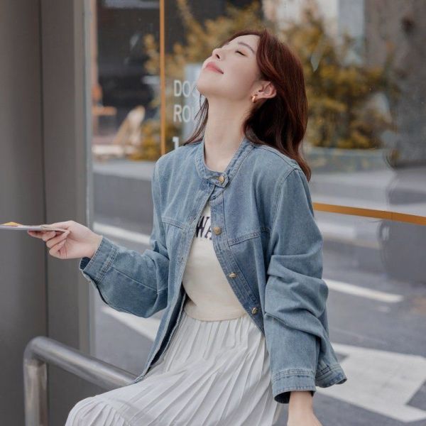 學院風銀扣帥氣立領牛仔外套 學院風銀扣帥氣立領牛仔外套