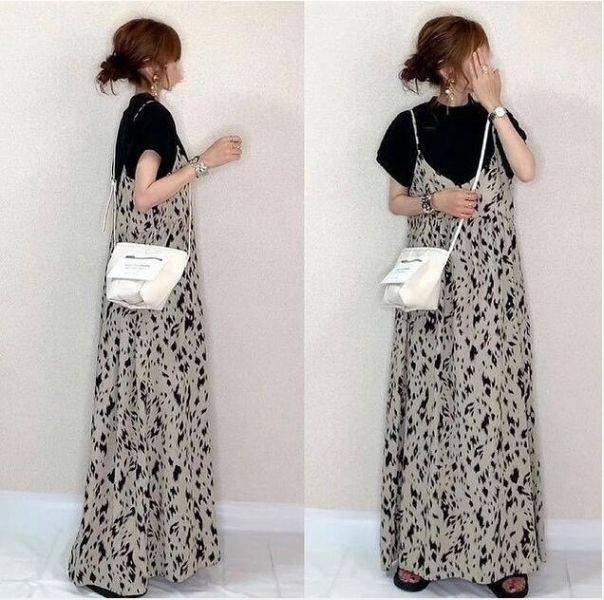豹紋細肩帶長洋裝 