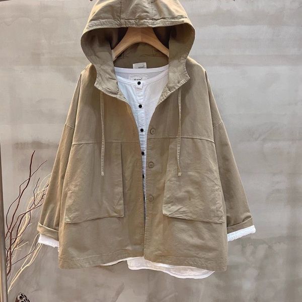 休閒洗水棉純色連帽長袖薄外套 休閒洗水棉純色連帽長袖薄外套