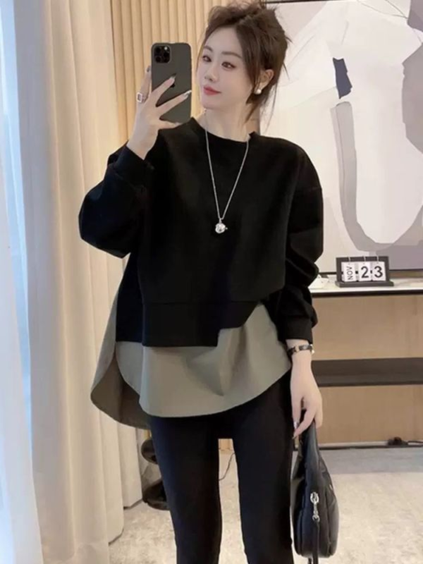 慵懶風黑拚墨綠撞色寬鬆上衣 慵懶風黑拚墨綠撞色寬鬆上衣