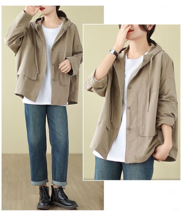 休閒洗水棉純色連帽長袖薄外套 休閒洗水棉純色連帽長袖薄外套