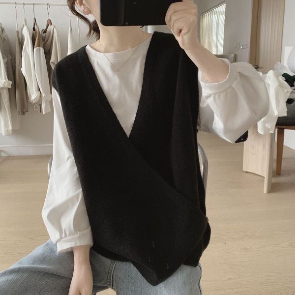 3色細針織交叉背心 3色細針織交叉背心