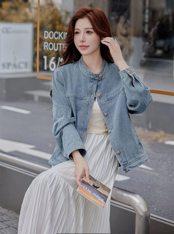 學院風銀扣帥氣立領牛仔外套 學院風銀扣帥氣立領牛仔外套