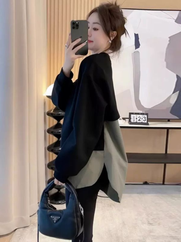 慵懶風黑拚墨綠撞色寬鬆上衣 慵懶風黑拚墨綠撞色寬鬆上衣
