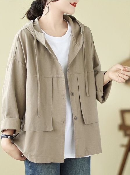 休閒洗水棉純色連帽長袖薄外套 休閒洗水棉純色連帽長袖薄外套