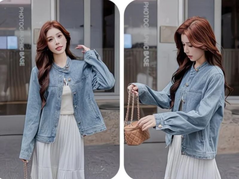 學院風銀扣帥氣立領牛仔外套 學院風銀扣帥氣立領牛仔外套