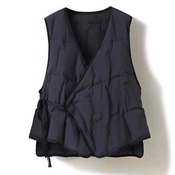 黑色腰間繫帶鋪棉背心 黑色腰間繫帶鋪棉背心