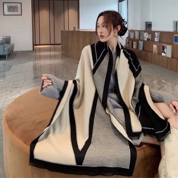 時尚拼色雙面披肩圍巾 時尚拼色雙面披肩圍巾