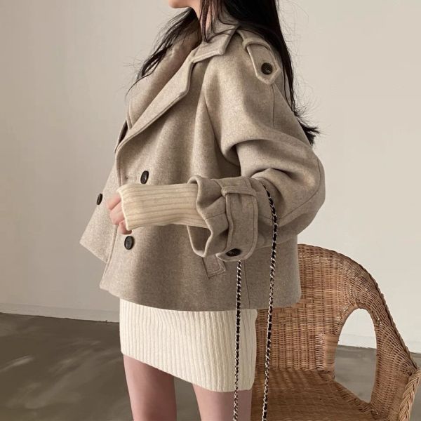 帥氣雙排釦毛呢短版外套 帥氣雙排釦毛呢短版外套