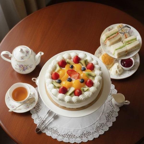 水果百匯芋泥布丁(北海道十勝生乳) 蛋糕體使用屏東蓬萊米穀粉製成,無麩質、輕盈柔軟,夾層中包裹著手炒芋泥餡、Q彈滑嫩的布丁,再加入西班牙鮮奶油,堆疊出入口即化的豐富層次。