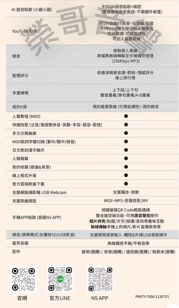 音圓Party7000 行動式伴唱機(含雙手持無線麥克風) 全新 音圓 Inyuan N5 Party 7000行動式 點歌機 高階款 台灣大廠製造 金嗓 音王 綜合 數位擴大機 吊掛 書架 落地喇叭 ZonGER NaGaSaKi TDF FNSD