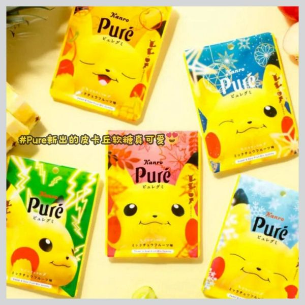 日本 Kanro Puré 寶可夢 皮卡丘 綜合水果風味軟糖 Kanro Pure、Puré軟糖、寶可夢軟糖、皮卡丘果汁糖、日本果汁軟糖、Puré寶可夢、Q彈軟糖、日本原裝進口、日本人氣零食、卡通造型糖果、兒童水果糖、寶可夢聯名商品