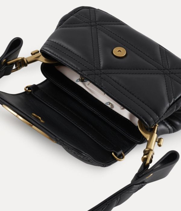 Vivienne Westwood HAZEL 小號絎縫黑色皮革腋下包 