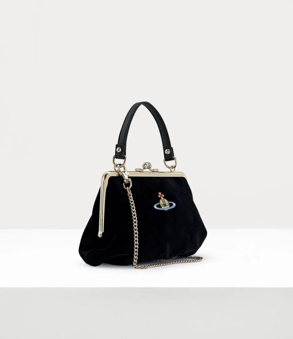 Vivienne Westwood Granny Frame黑色絲絨鏈條水餃包 