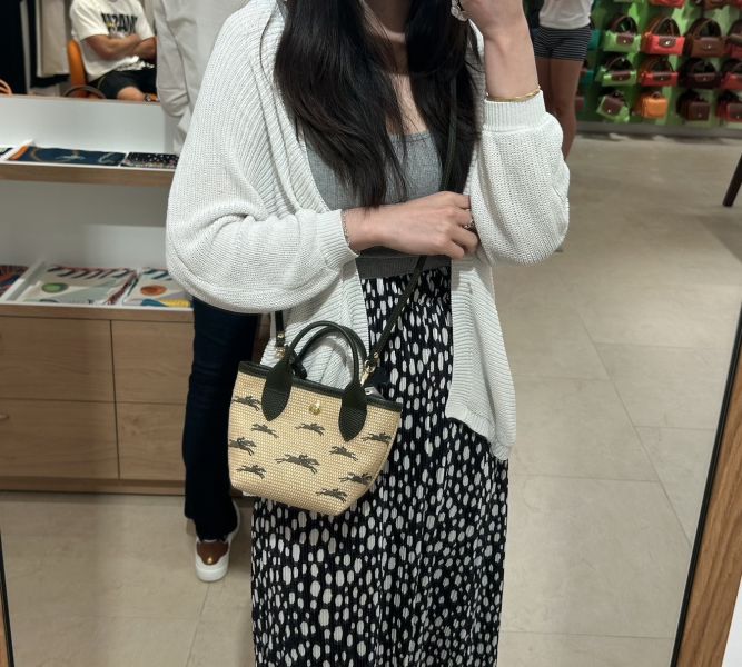 Longchamp LE PANIER PLIAG 軍綠色XS號 編織兩用包 