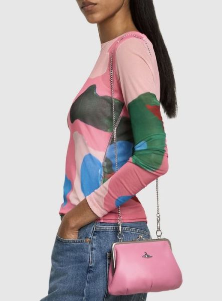 Vivienne Westwood Granny Frame粉色小羊皮鏈條水餃包 
