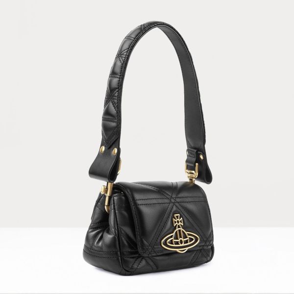 Vivienne Westwood HAZEL 小號絎縫黑色皮革腋下包 